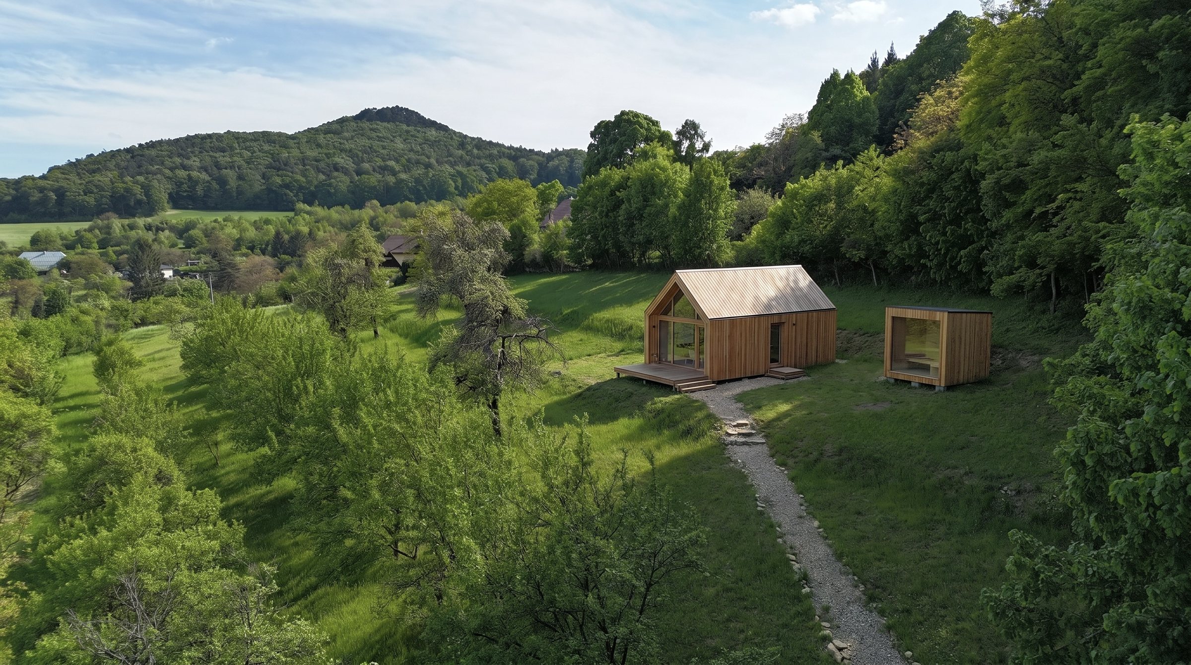 Drevená kabína a&nbsp;sauna v podhorí Cetuny — príklad drobnej stavby bez nutnosti stavebného povolenia